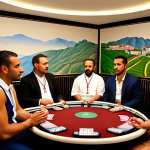 **Prompt:** A diverse group of casino dealers sitting in a circle, practicing mindful breathing exercises in a quiet break room. Soft, diffused lighting. Focus on expressions of relaxation and camaraderie. Some wear rosaries or religious pendants. In the background, a subtle mural depicting calming nature scenes from Portugal, like the Douro Valley.